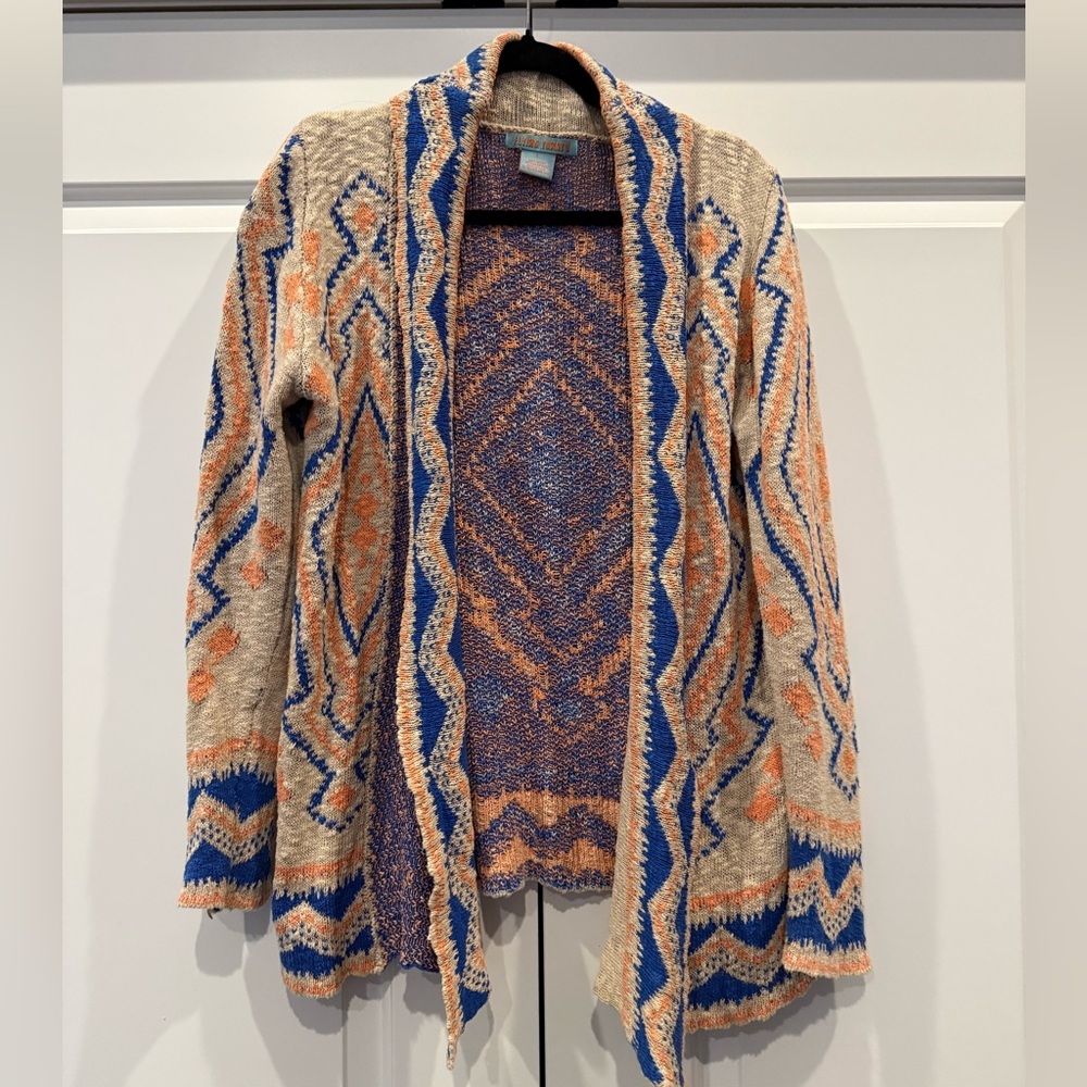 Flying Tomato Geometric Cardigan - Blue and Orange